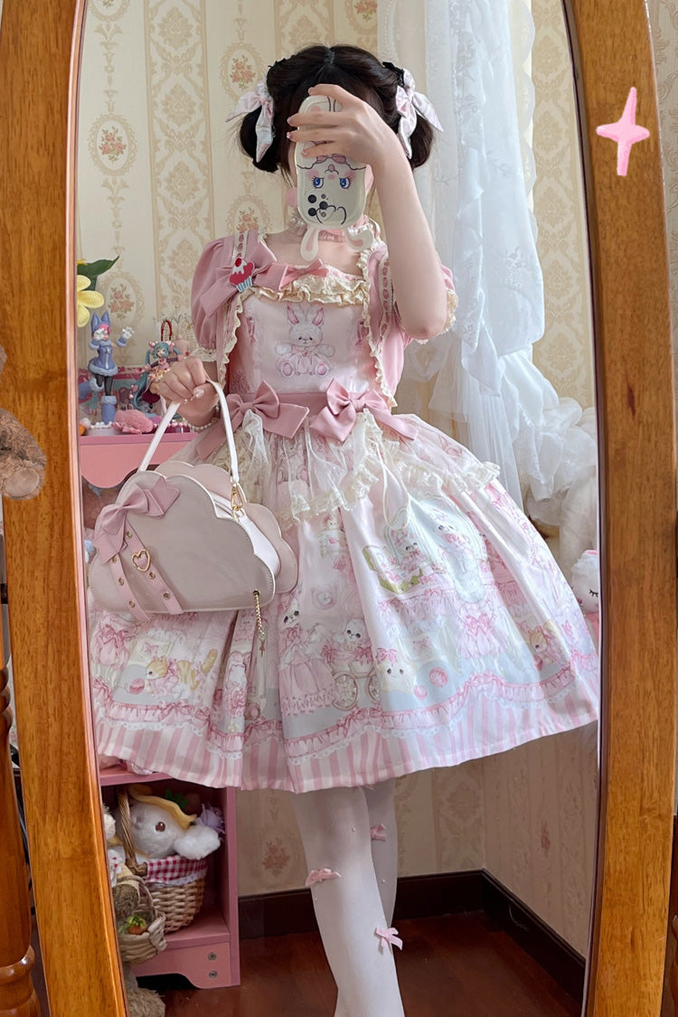Sweet Lolita Dress - Rabbit Bear Wardrobe Print, 3 Colors, Detachable Detail, Printed - additional product view 9