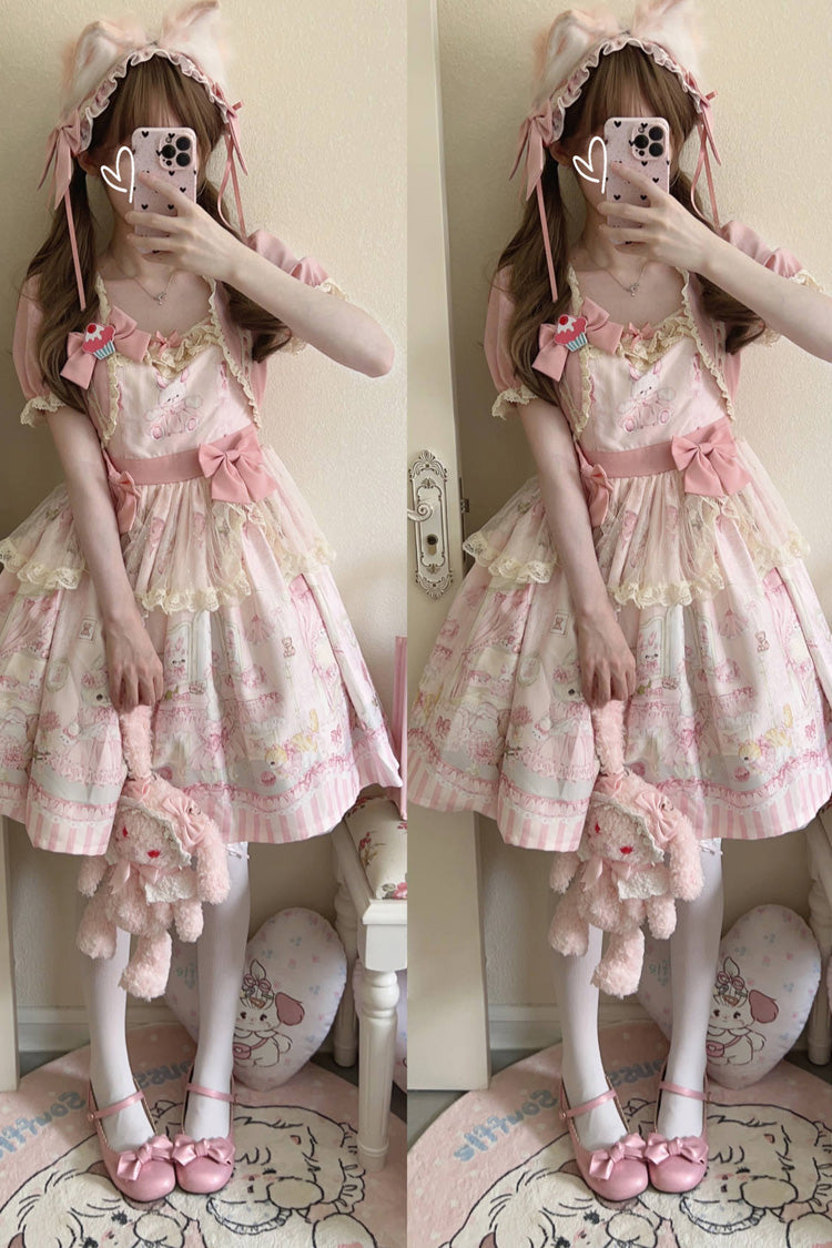 Sweet Lolita Dress - Rabbit Bear Wardrobe Print, 3 Colors, Detachable Detail, Printed - additional product view 10