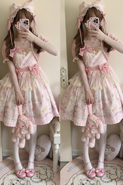Sweet Lolita Dress - Rabbit Bear Wardrobe Print, 3 Colors, Detachable Detail, Printed - additional product view 10