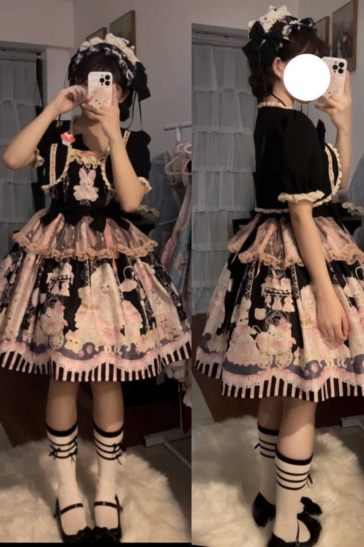 Sweet Lolita Dress - Rabbit Bear Wardrobe Print, 3 Colors, Detachable Detail, Printed - additional product view 11