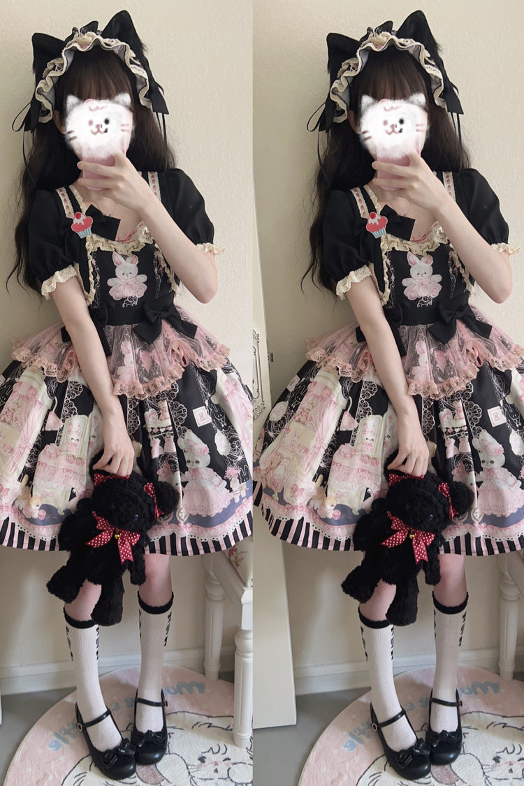 Sweet Lolita Dress - Rabbit Bear Wardrobe Print, 3 Colors, Detachable Detail, Printed - additional product view 13