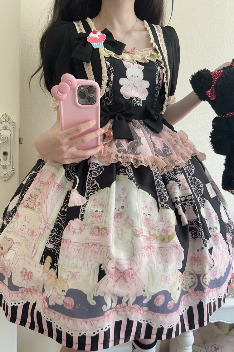 Sweet Lolita Dress - Rabbit Bear Wardrobe Print, 3 Colors, Detachable Detail, Printed - additional product view 14