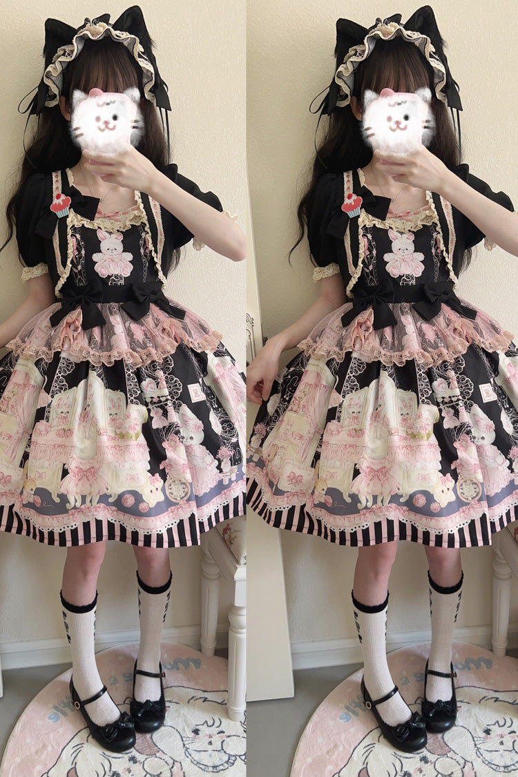 Sweet Lolita Dress - Rabbit Bear Wardrobe Print, 3 Colors, Detachable Detail, Printed - additional product view 15