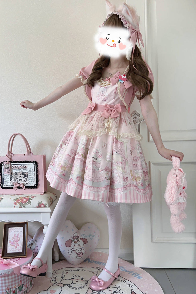 Sweet Lolita Dress - Rabbit Bear Wardrobe Print, 3 Colors, Detachable Detail, Printed - main product image