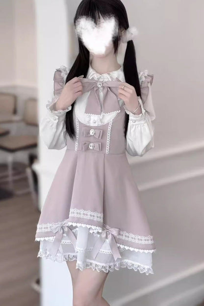 Sweet Lolita Dress - Rabbit Ears, 3 Colors, Lace Trim, Ruffled, Bow Detail - additional product view 2