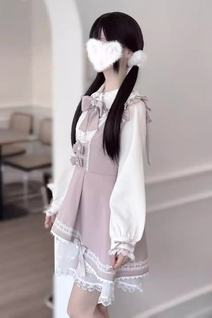 Sweet Lolita Dress - Rabbit Ears, 3 Colors, Lace Trim, Ruffled, Bow Detail - additional product view 3
