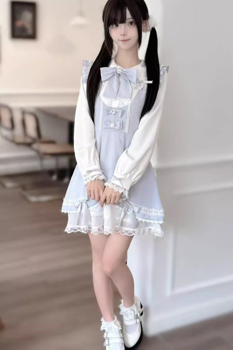 Sweet Lolita Dress - Rabbit Ears, 3 Colors, Lace Trim, Ruffled, Bow Detail - XS Blue / S Blue / M Blue option