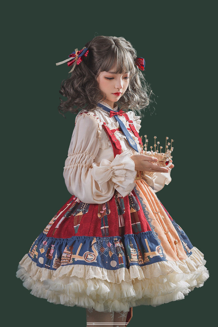 Sweet Lolita Dress - Red/blue Clara Collection, 2 Colors, Ruffled, Printed - additional product view 2