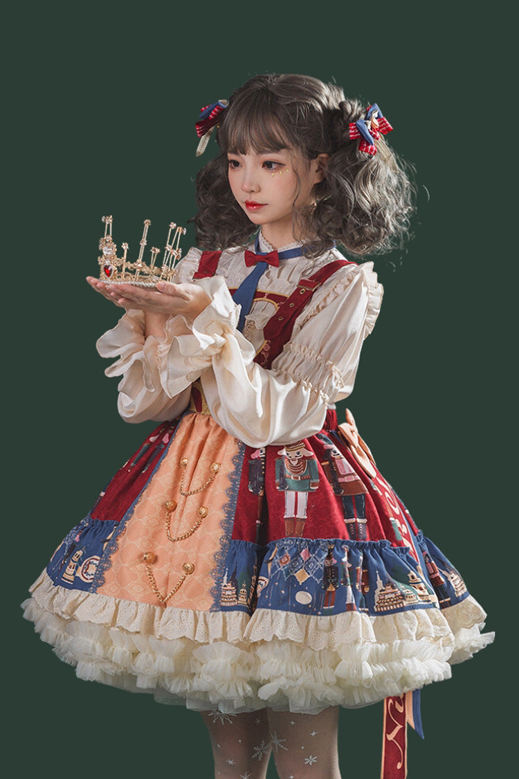Sweet Lolita Dress - Red/blue Clara Collection, 2 Colors, Ruffled, Printed - additional product view 3