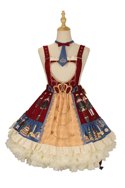 Sweet Lolita Dress - Red/blue Clara Collection, 2 Colors, Ruffled, Printed - additional product view 4