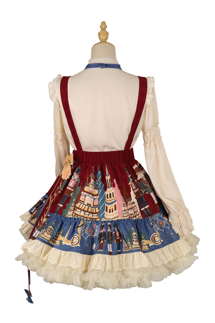 Sweet Lolita Dress - Red/blue Clara Collection, 2 Colors, Ruffled, Printed - additional product view 6