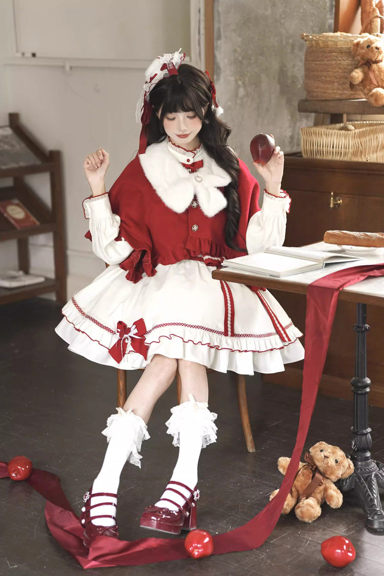 Sweet Lolita Dress - Red Vow, 2 Colors, Stand Collar, Ruffled, Layered - additional product view 2