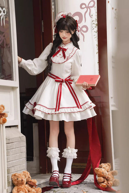 Sweet Lolita Dress - Red Vow, 2 Colors, Stand Collar, Ruffled, Layered - additional product view 3