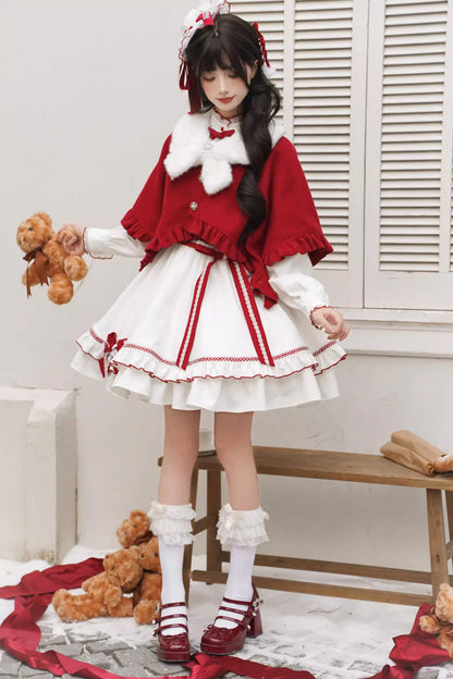 Sweet Lolita Dress - Red Vow, 2 Colors, Stand Collar, Ruffled, Layered - additional product view 8