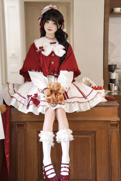 Sweet Lolita Dress - Red Vow, 2 Colors, Stand Collar, Ruffled, Layered - additional product view 11