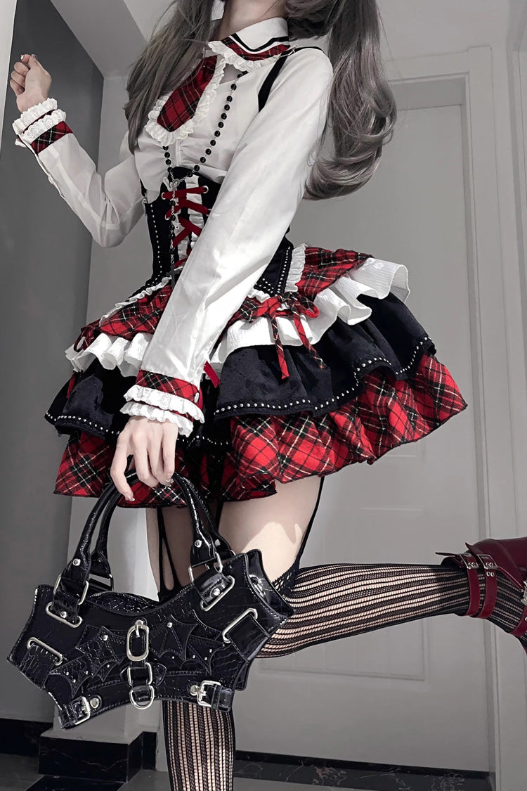 Sweet Lolita Dress - Red/white/black Multi-layer, 3 Colors, Gothic Style, Ruffled - additional product view 2