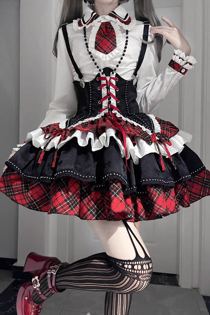 Sweet Lolita Dress - Red/white/black Multi-layer, 3 Colors, Gothic Style, Ruffled - additional product view 3