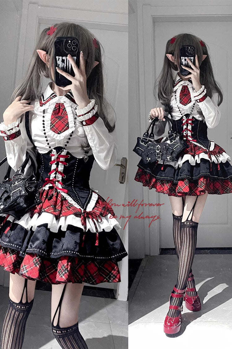 Sweet Lolita Dress - Red/white/black Multi-layer, 3 Colors, Gothic Style, Ruffled - additional product view 5