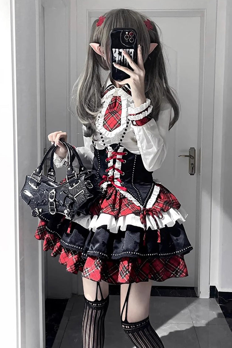 Sweet Lolita Dress - Red/white/black Multi-layer, 3 Colors, Gothic Style, Ruffled - main product image