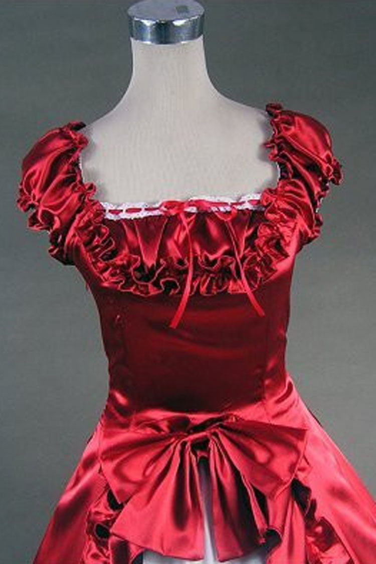 Sweet Lolita Dress - Red/white Cotton Square Collar, 2 Colors, Square Collar, Bow Detail - additional product view 3