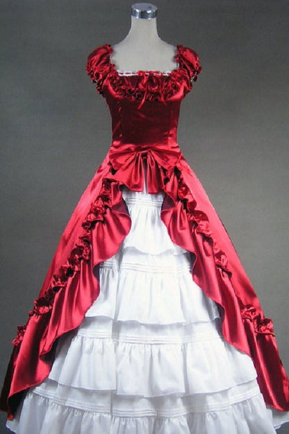 Sweet Lolita Dress - Red/white Cotton Square Collar, 2 Colors, Square Collar, Bow Detail - main product image