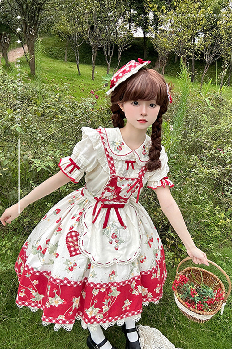 Sweet Lolita Dress - Red/white Strawberry Orchard, 2 Colors, Detachable Detail, Ruffled - additional product view 5