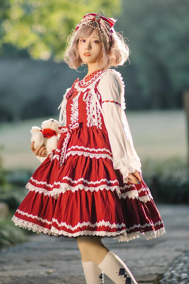 Sweet Lolita Dress - Red/white Three-section Cake, 2 Colors, Layered - additional product view 2