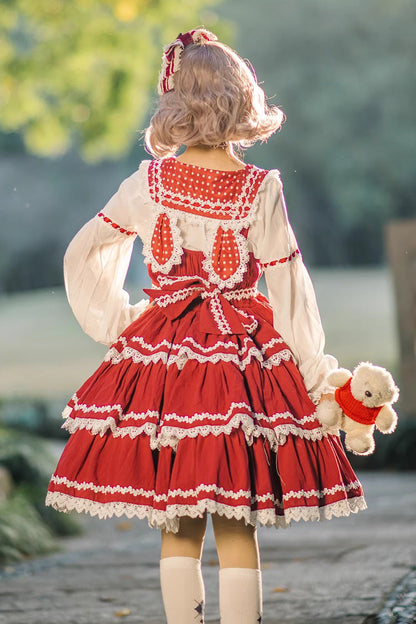Sweet Lolita Dress - Red/white Three-section Cake, 2 Colors, Layered - additional product view 4