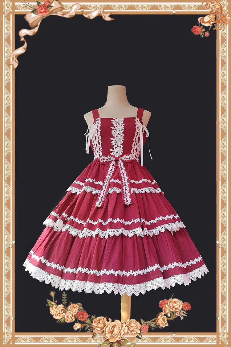 Sweet Lolita Dress - Red/white Three-section Cake, 2 Colors, Layered - additional product view 6