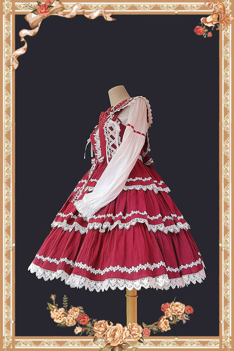 Sweet Lolita Dress - Red/white Three-section Cake, 2 Colors, Layered - additional product view 7