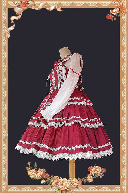 Sweet Lolita Dress - Red/white Three-section Cake, 2 Colors, Layered - additional product view 7
