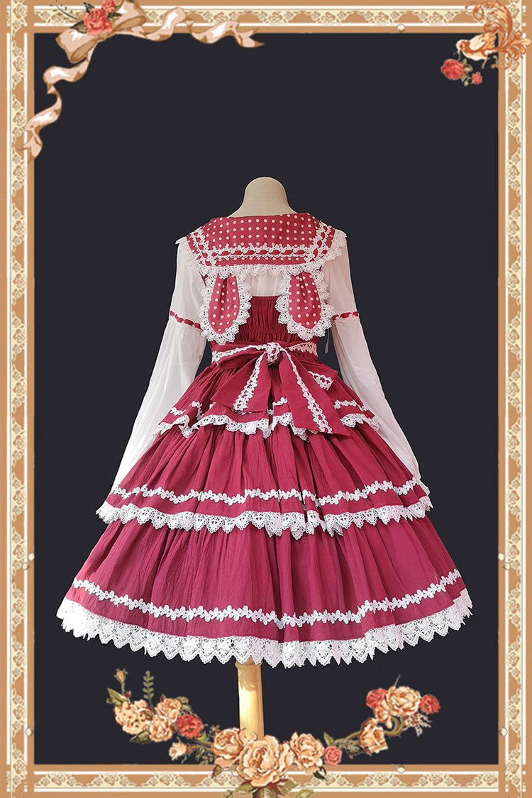Sweet Lolita Dress - Red/white Three-section Cake, 2 Colors, Layered - additional product view 8