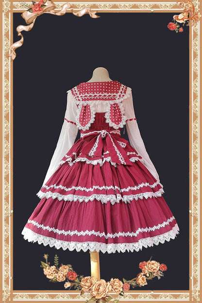 Sweet Lolita Dress - Red/white Three-section Cake, 2 Colors, Layered - additional product view 8