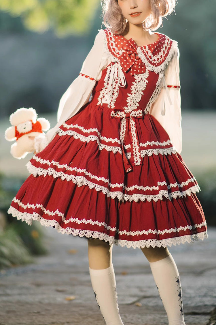Sweet Lolita Dress - Red/white Three-section Cake, 2 Colors, Layered - main product image