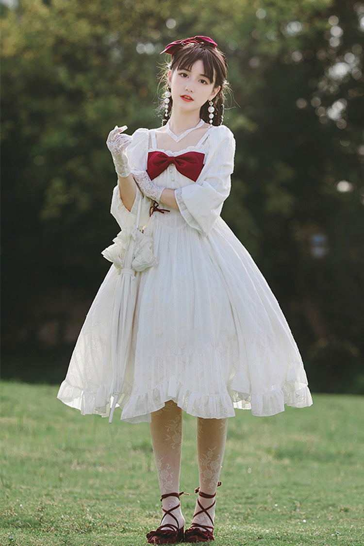 Sweet Lolita Dress - Roman Covenant Boat Neck, White, Bow Detail, Ruffled, Long Sleeves - additional product view 2