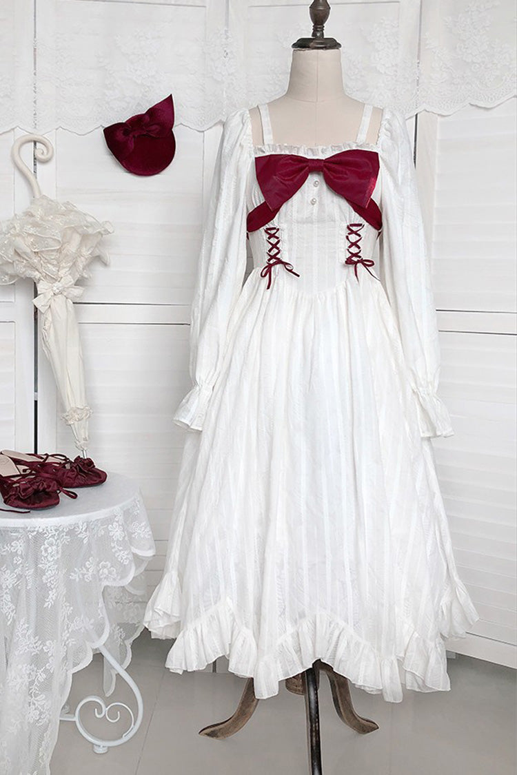Sweet Lolita Dress - Roman Covenant Boat Neck, White, Bow Detail, Ruffled, Long Sleeves - additional product view 6
