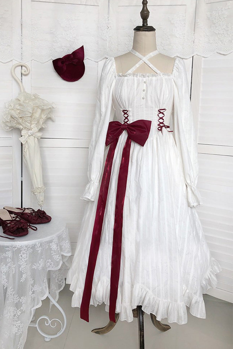 Sweet Lolita Dress - Roman Covenant Boat Neck, White, Bow Detail, Ruffled, Long Sleeves - additional product view 7