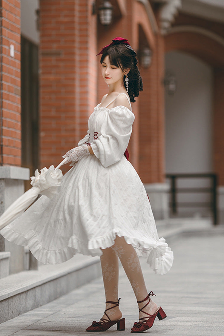 Sweet Lolita Dress - Roman Covenant Boat Neck, White, Bow Detail, Ruffled, Long Sleeves - additional product view 9