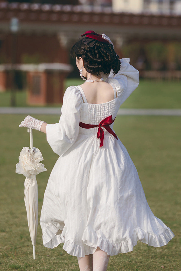 Sweet Lolita Dress - Roman Covenant Boat Neck, White, Bow Detail, Ruffled, Long Sleeves - additional product view 12