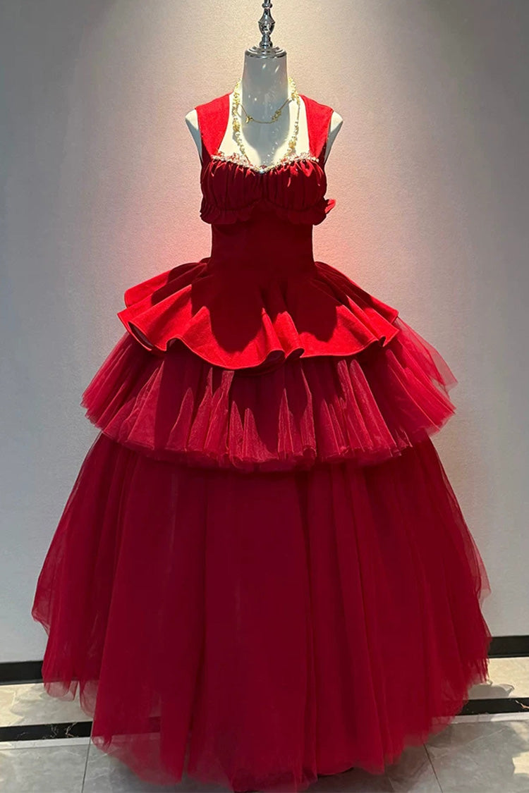 Sweet Lolita Dress - Romantic Rose, Red, Square Collar, Ruffled, Classic Style - additional product view 2