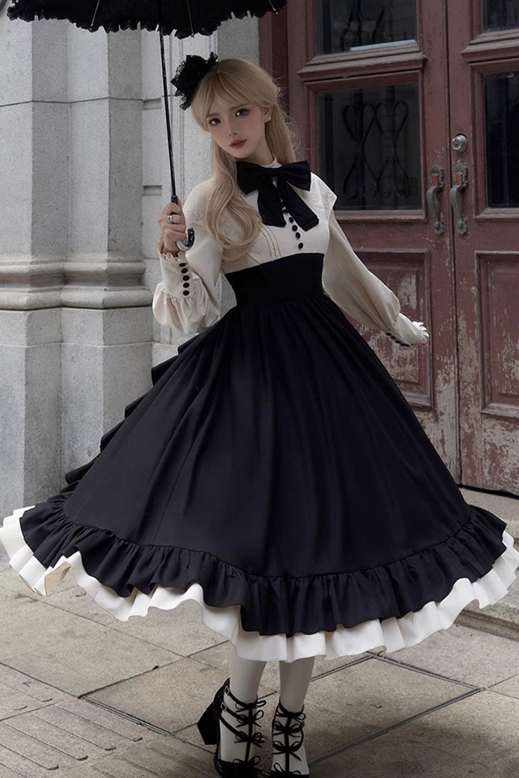Sweet Lolita Dress - Rose, 2 Colors, Long Sleeves, Bow Detail, Ruffled - additional product view 3