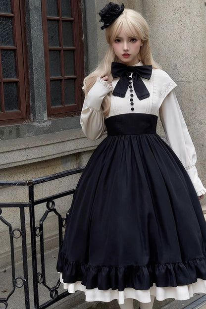Sweet Lolita Dress - Rose, 2 Colors, Long Sleeves, Bow Detail, Ruffled - additional product view 6