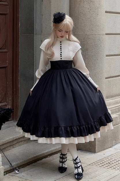 Sweet Lolita Dress - Rose, 2 Colors, Long Sleeves, Bow Detail, Ruffled - additional product view 8