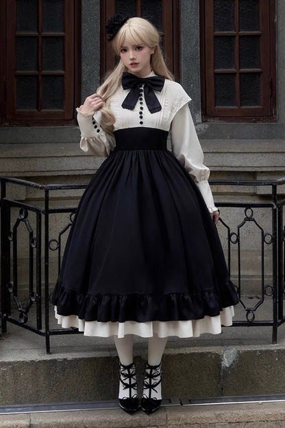 Sweet Lolita Dress - Rose, 2 Colors, Long Sleeves, Bow Detail, Ruffled - additional product view 9