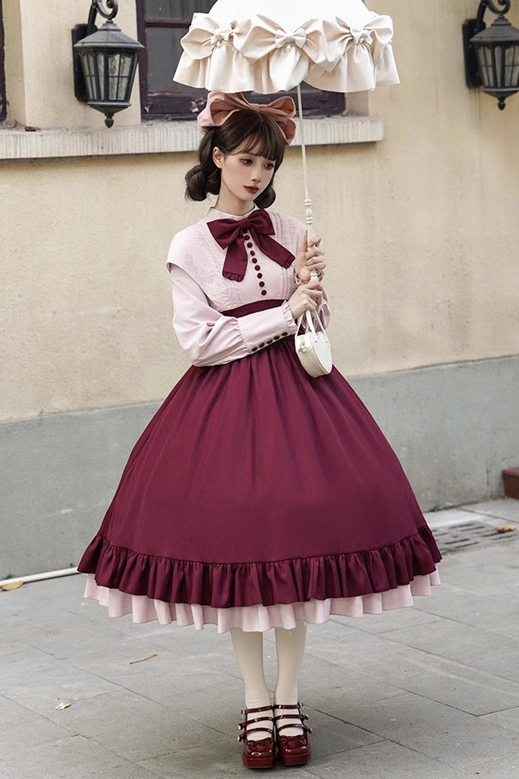 Sweet Lolita Dress - Rose, 2 Colors, Long Sleeves, Bow Detail, Ruffled - additional product view 12