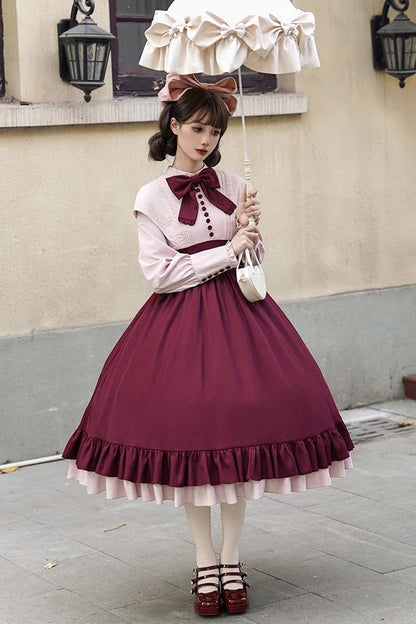 Sweet Lolita Dress - Rose, 2 Colors, Long Sleeves, Bow Detail, Ruffled - additional product view 12