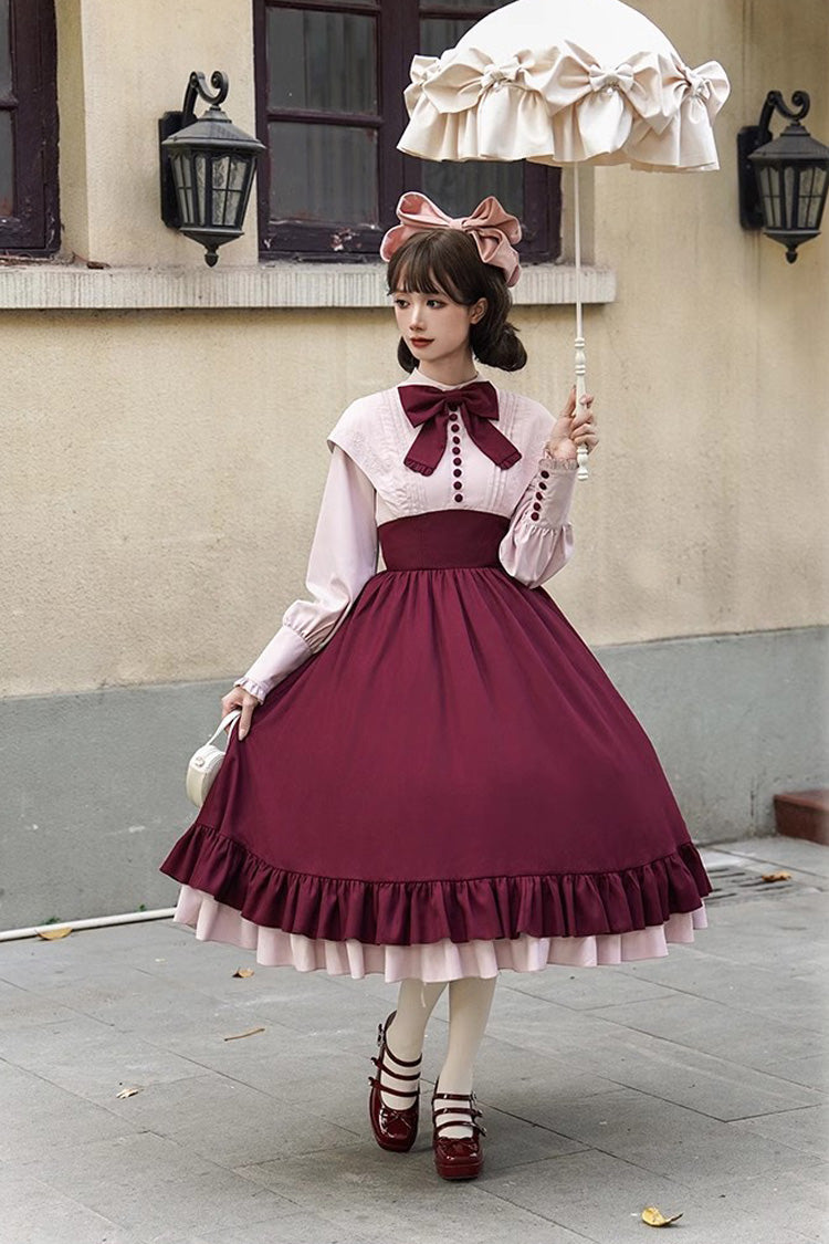 Sweet Lolita Dress - Rose, 2 Colors, Long Sleeves, Bow Detail, Ruffled - additional product view 13