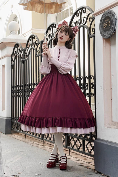 Sweet Lolita Dress - Rose, 2 Colors, Long Sleeves, Bow Detail, Ruffled - additional product view 15