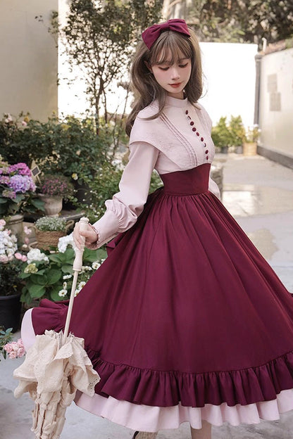 Sweet Lolita Dress - Rose, 2 Colors, Long Sleeves, Bow Detail, Ruffled - additional product view 16