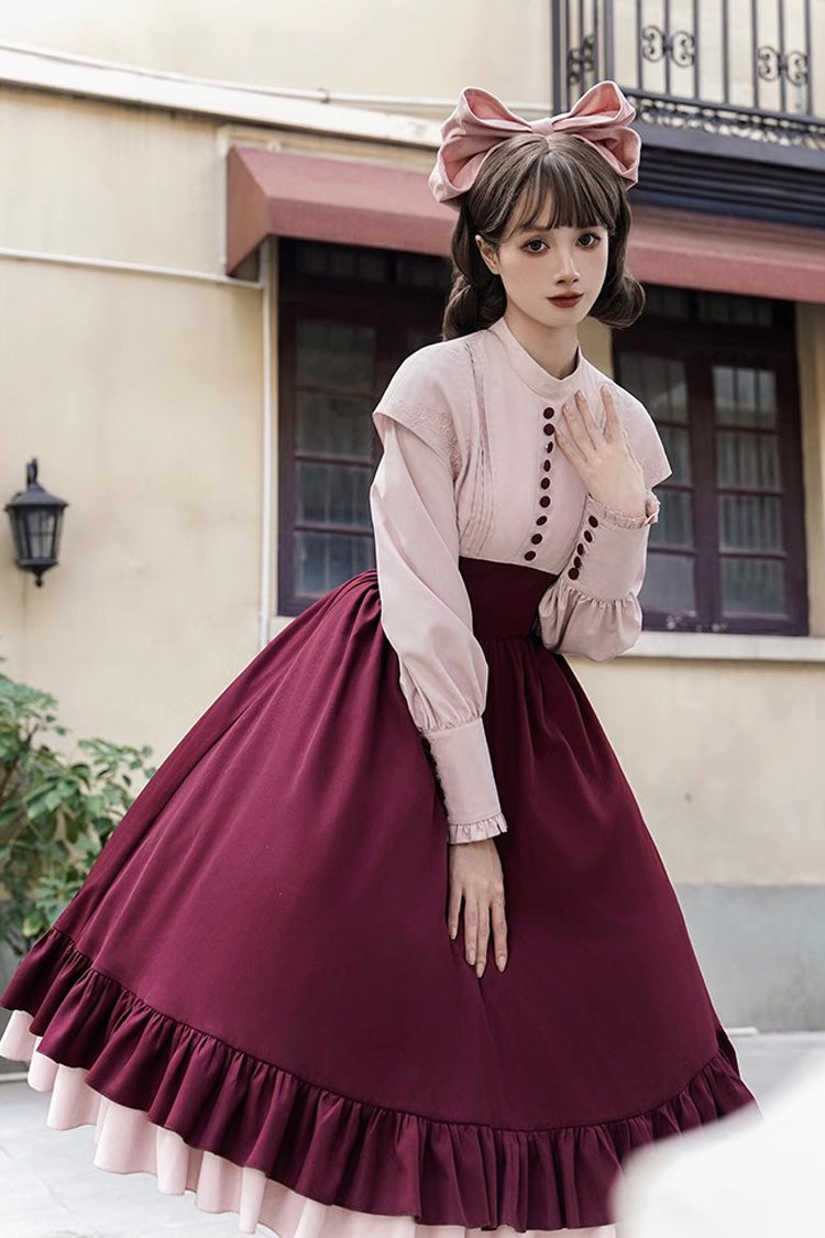 Sweet Lolita Dress - Rose, 2 Colors, Long Sleeves, Bow Detail, Ruffled - additional product view 17